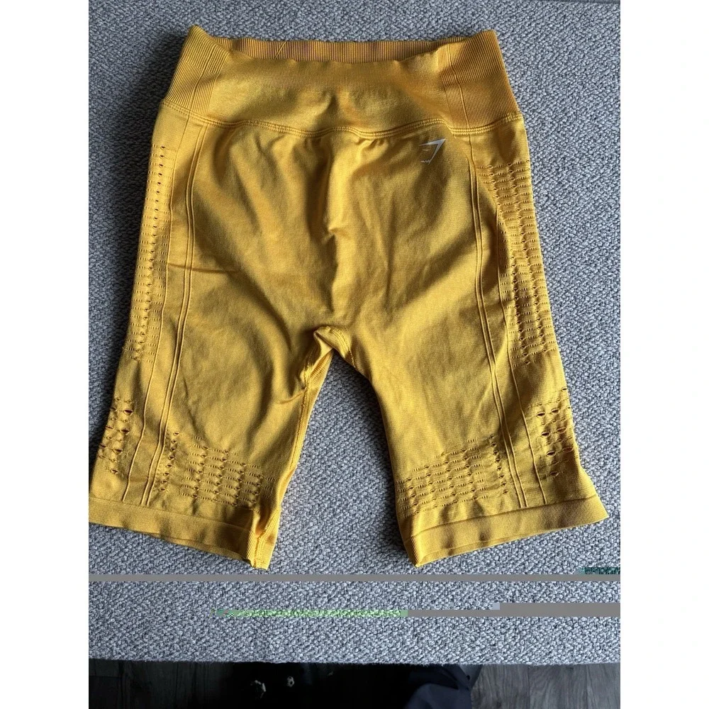 Gymshark Seamless Biker Shorts Women M .Mustard Yellow High Waisted Activewear.
